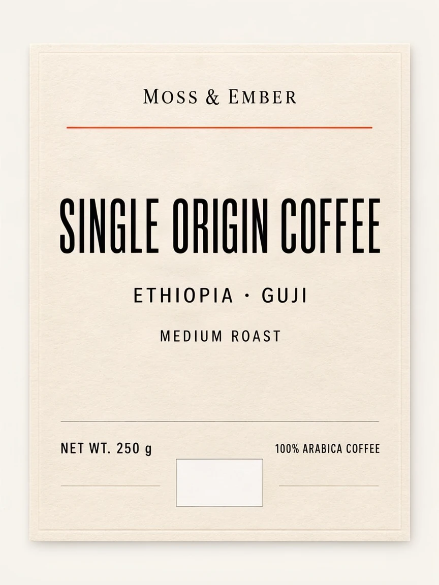 Coffee packaging label — MOSS-Image benchmark output