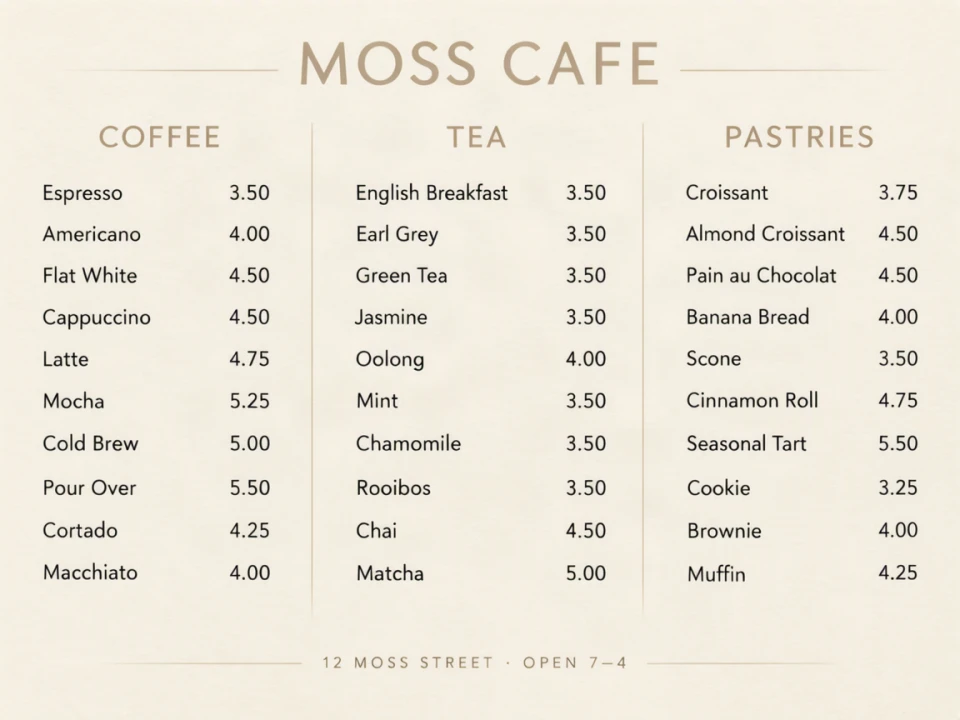 Low-contrast 30-item menu — MOSS-Image benchmark output