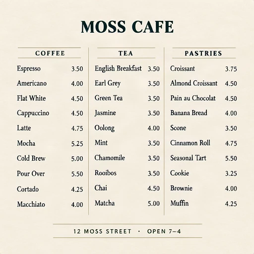 30-item menu at Draft 512 — MOSS-Image benchmark output