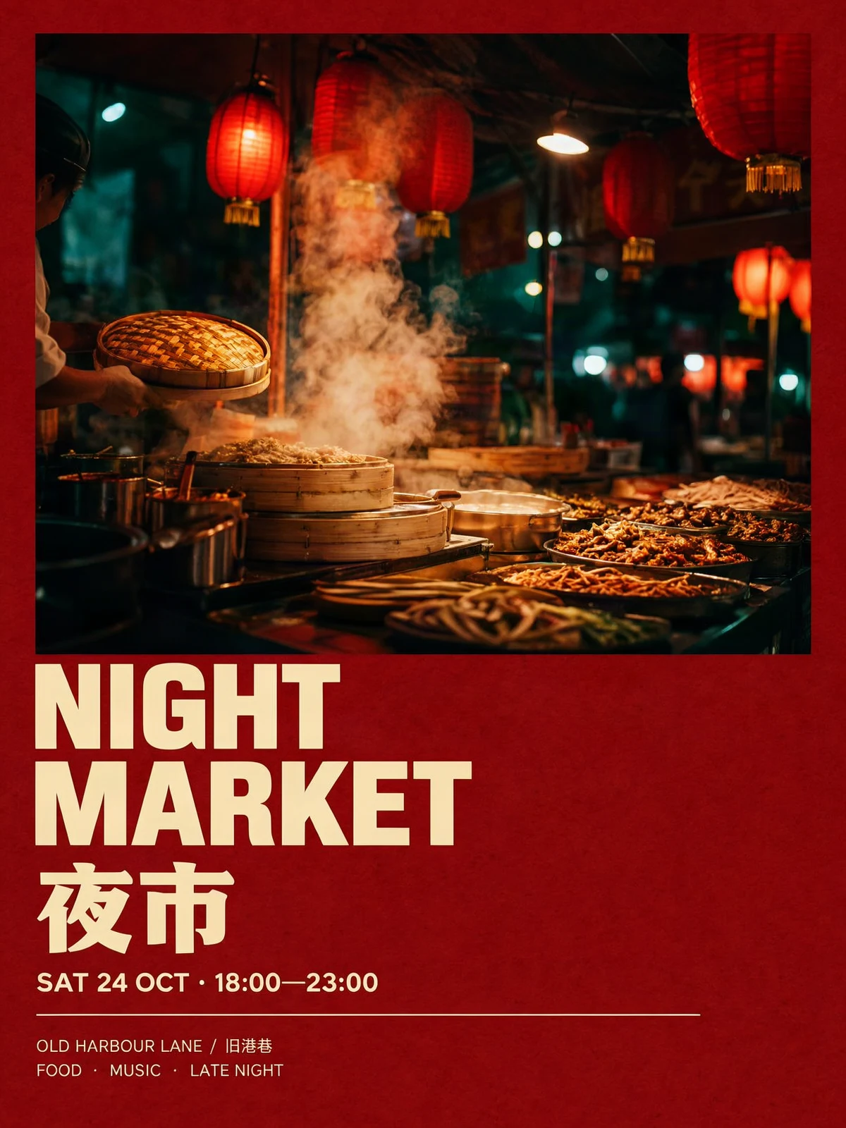 MOSS-Image night market event poster with bold bilingual display type